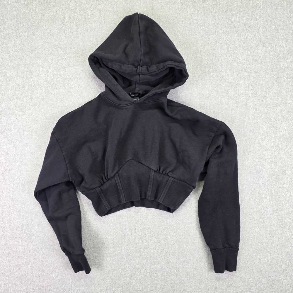 Womens Athleisure M Black Cropped Corset Hoodie Sweatshirt Ribbed Waist Y2K